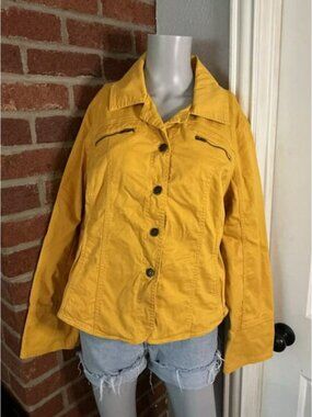 Yellow Jacket Blazer Button Front Stretch Cotton Zip Detail XL